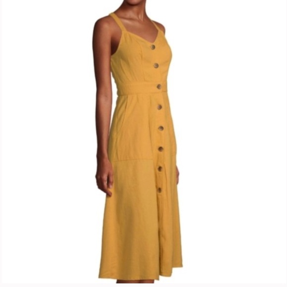 a.n.a. A New Approach Gold Button Up Linen Midi Blend Dress Size Medium NWT - Picture 1 of 11